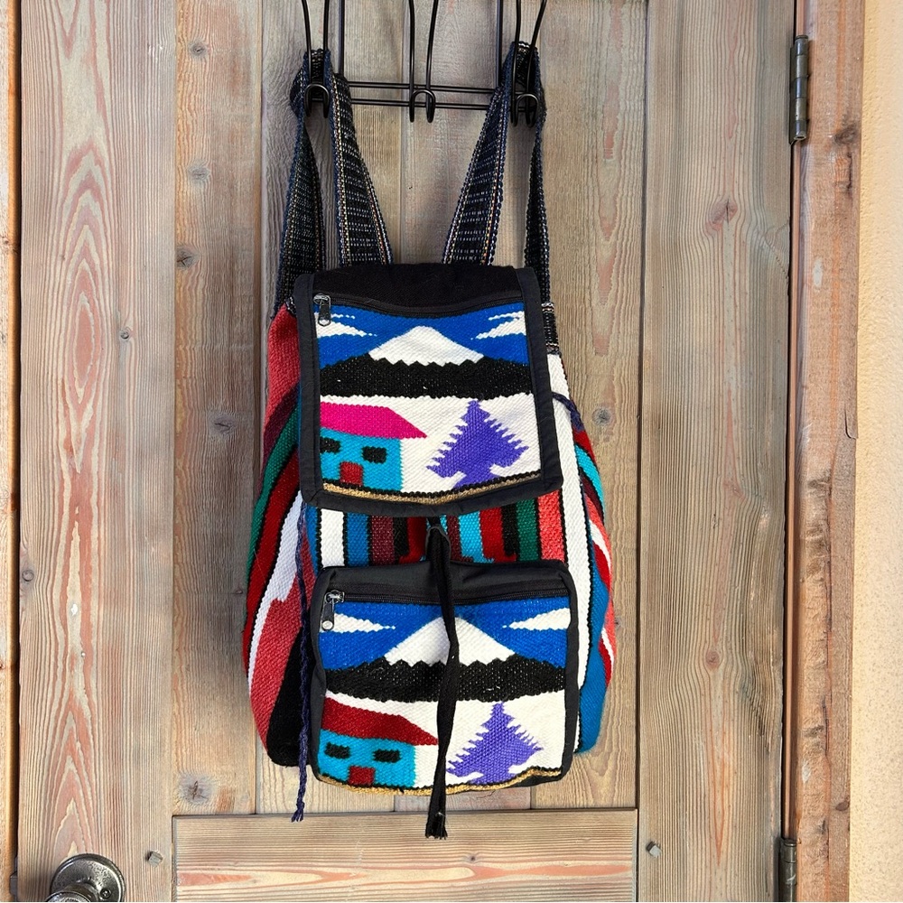 Handwoven Boho Backpack Colorful Southwestern Folk Art Unisex Men Women